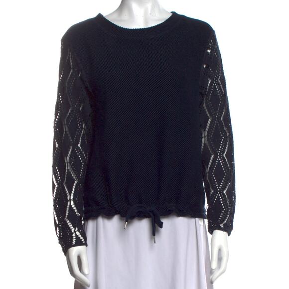 SeeByChloe Navy Blue Eyelet Sleeve Sweater Top Drawstring Size Large - Picture 1 of 5